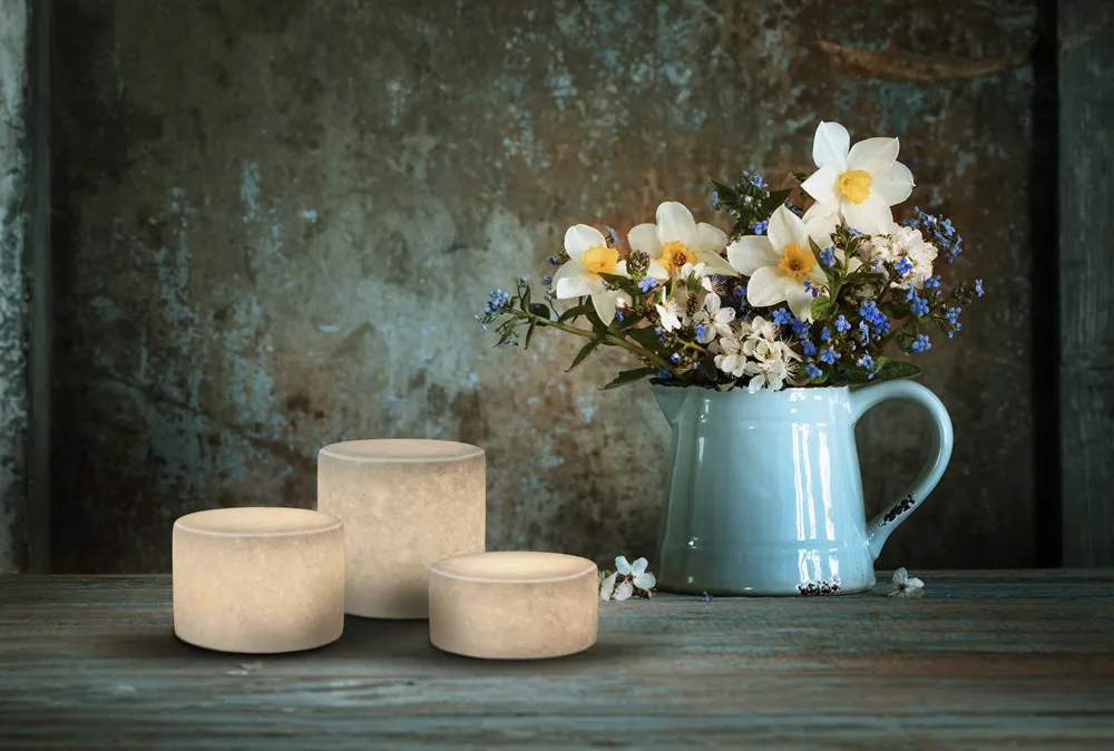 Marble table candle, White silk matte, Ø8x8 cm Unison