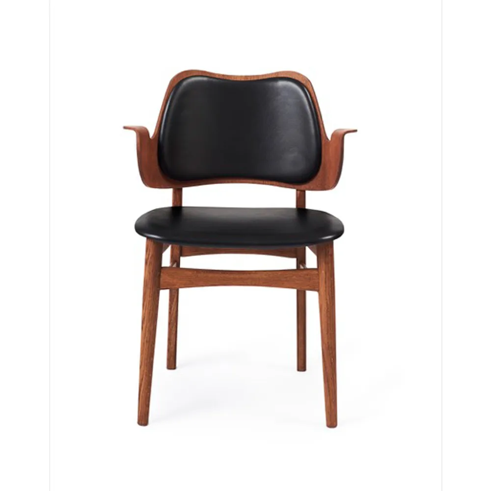 Gesture chair, upholstered seat and back, Leather prescott 207 black, oiled teak oak legs, upholstered seat, upholstered back Warm Nordic