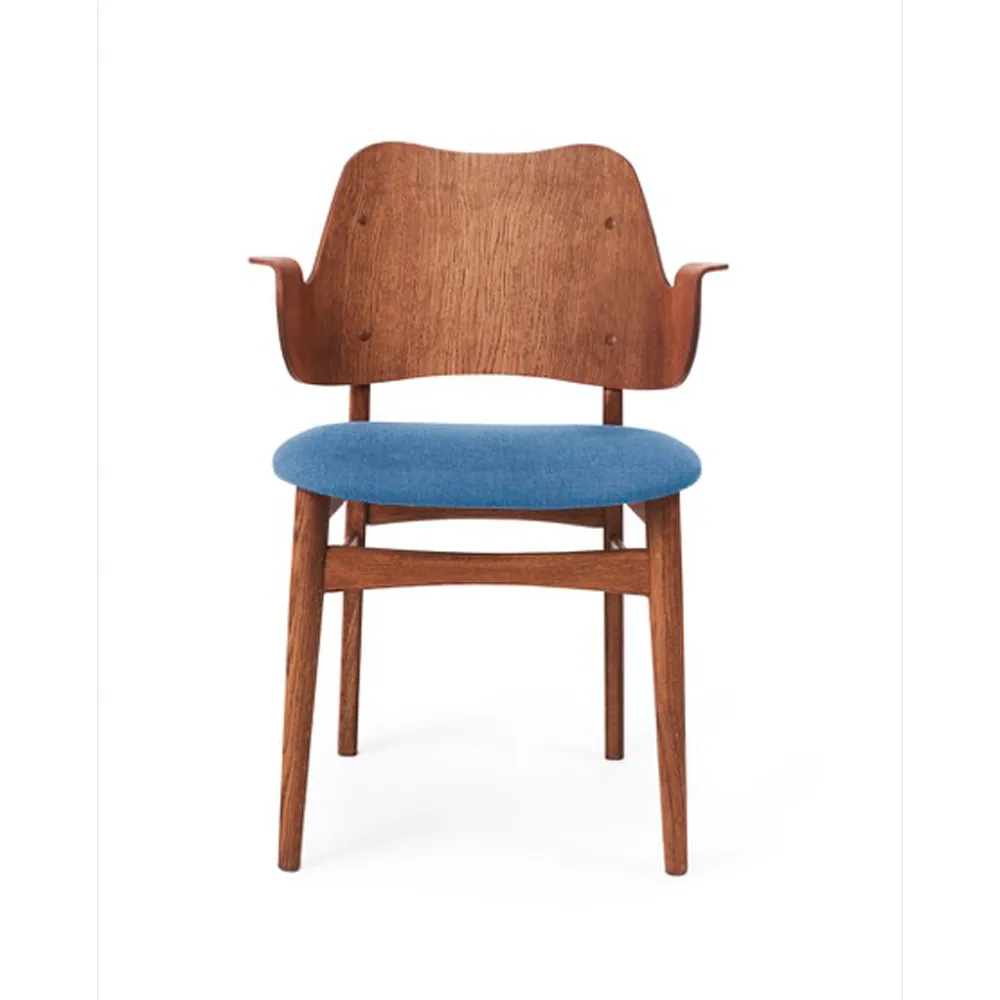 Gesture chair, upholstered seat, Sea blue-oiled teak oak legs Warm Nordic