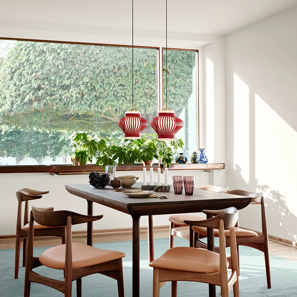 Opal Lamella pendant lamp, Rusty red, sandblasted opal Warm Nordic