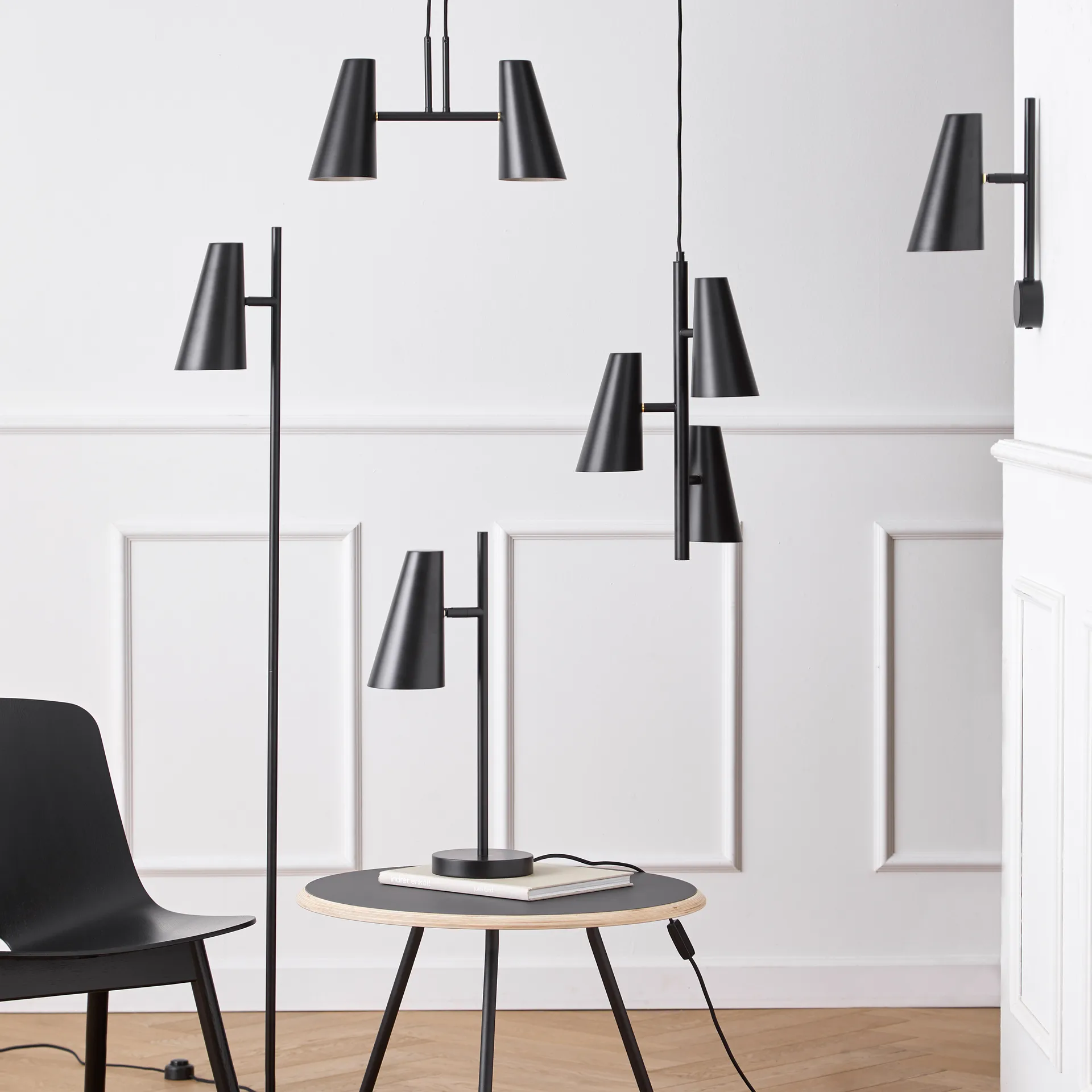 Cono pendant lamp 2 shades, Black Woud