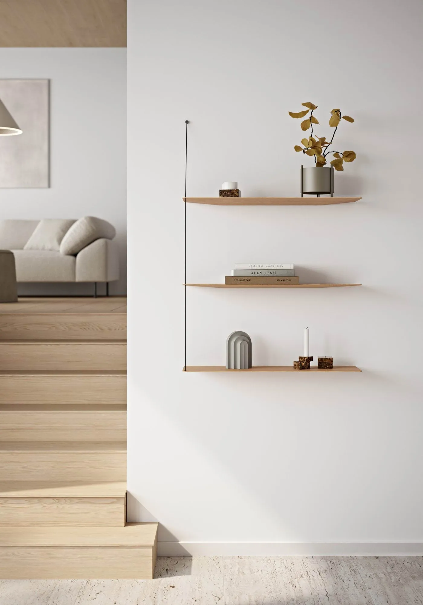Stedge shelf, Black oak-brass, 60 cm, 3 shelves Woud