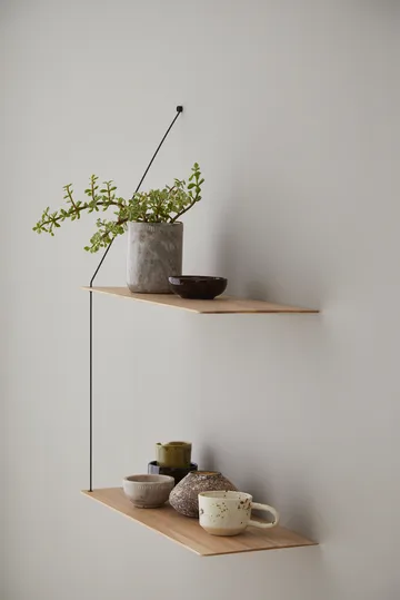 Stedge shelf - White-pigmented oak-black, 2 shelves, 60 cm - Woud