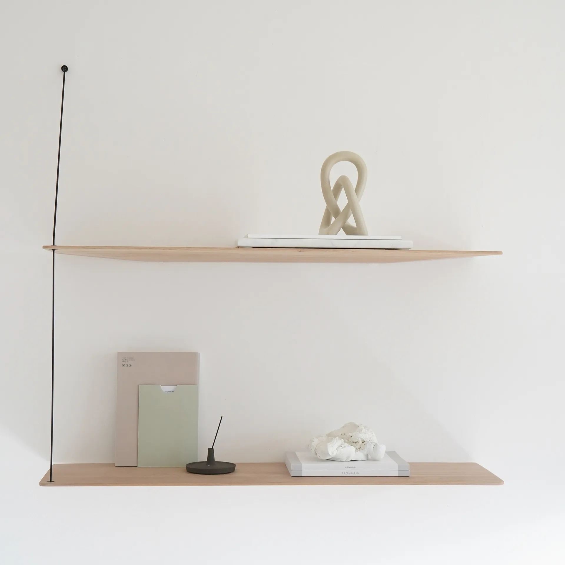 Stedge shelf, White-pigmented oak-black, 80 cm, 2 shelves Woud