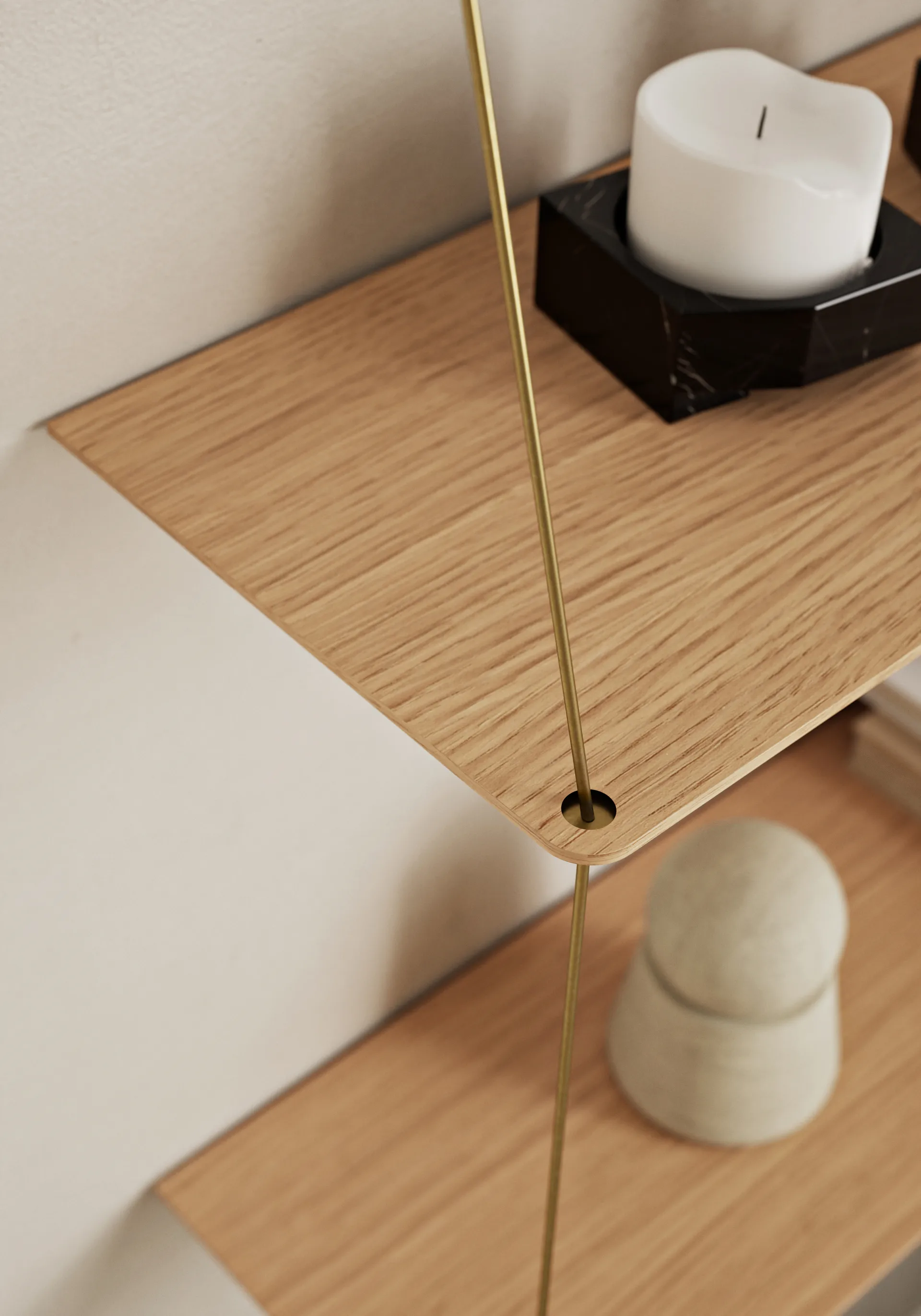 Stedge shelf, White-pigmented oak-brass, 80 cm, 2 shelves Woud