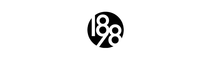 Black circle logo with stylized white numbers 1898.